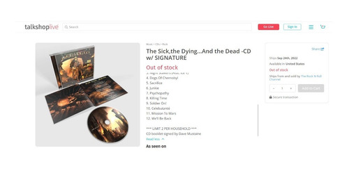 Megadeth The Sick The Dying And The Death Autografiado Nuevo (Usado)