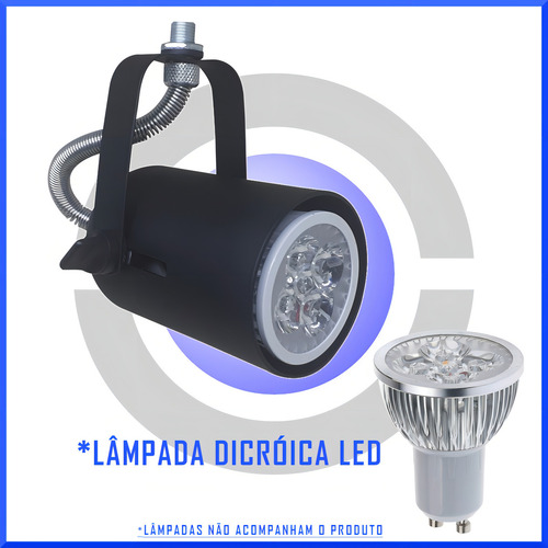 Spot Sobrepor Trilho Lampada Dicroica Gu10 7unid. Cor Preto