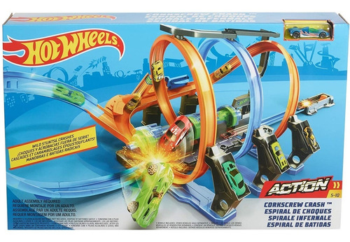 Pista Hot Wheels Espiral De Choques Y Acrobacias + 1 Carrito