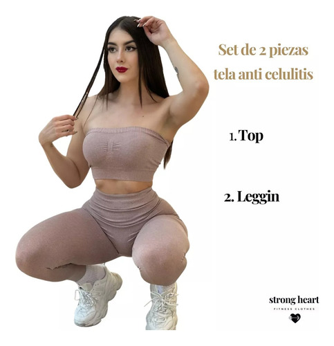 Top Bralette + Leggin Push Up (color Arena Y Tela Suave)