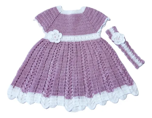 Conjunto de vestido zapato y diadema a crochet