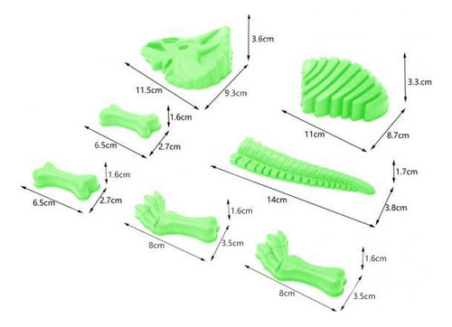 2 X 7 Uds. De Juguetes De Dinosaurio Con Esqueleto De Verde