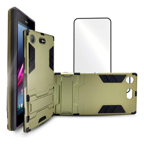 Funda Iron Para Xperia Xa Carcasa Antishock Con Mica Dorado