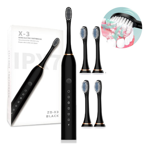 Escova Dental Oral Elétrica Recarregável + 3 Escovas Extra Cor Preto