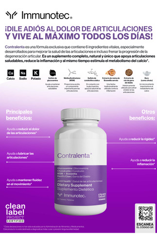 Immunotec Contralenta - 90 Cap - Salud De Las Articulaciones Sin Sabor
