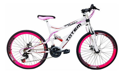 Bicicleta Bike 26 Totem Branca Com Rosa Ou Pink Freio Disco