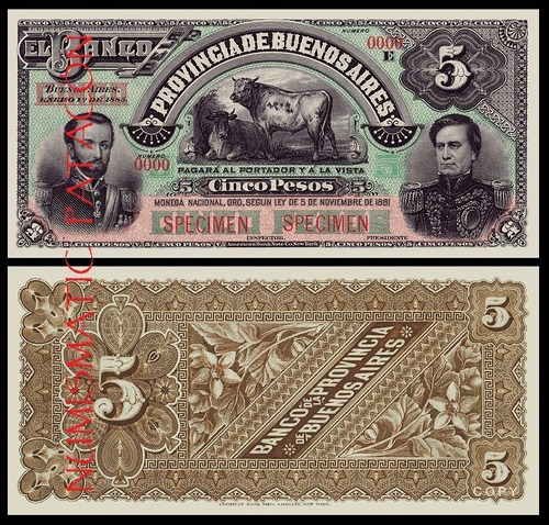 Billete 5 Pesos Moneda Nacional Oro 1885 Bs As - Copia 563s
