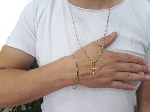 Kit Corrente Pingente E Pulseira Masculina Banhada Ouro 18k