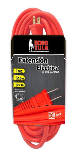 Extension Electrica 2x16 2,5 Mts Uso Rudo