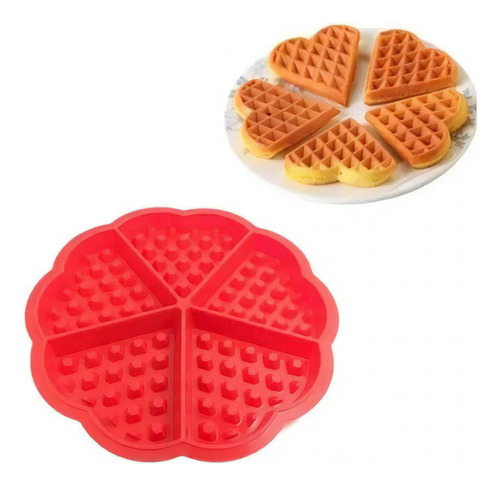 Forma De Waffle Gofre Em Silicone Antiaderente Coração Fogão Cor Vermelho