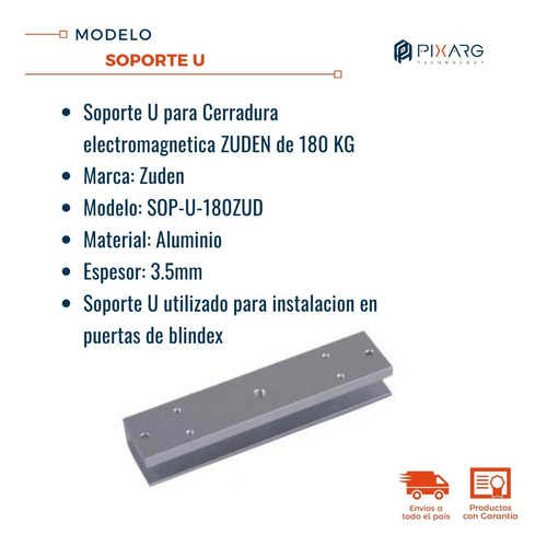Imagen 2 de 6 de Herraje U Soporte U Para Cerradura Electromagnetica 180kg