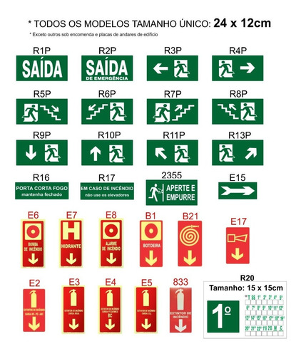 10 X Placa Fotoluminescente Saída Emergência Rota Fuga 20x30