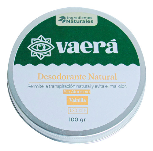 Desodorante Natural 100 G Sin Aluminio, Transpiracion Normal Fragancia Vainilla