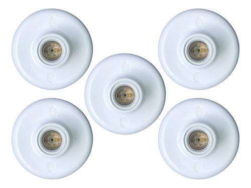 Kit 05 Plafon Simples Branco Bocal E - 27 Paflon Bivolt E-27
