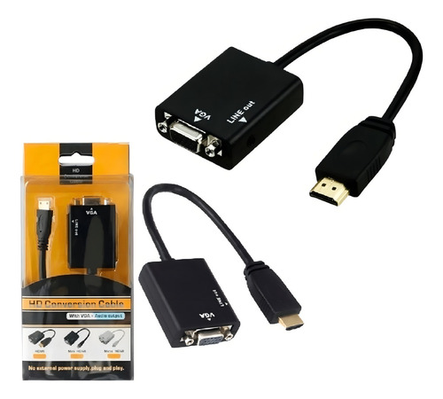 Cabo Conversor Adaptador Hdmi Para Vga Com Saída P2 Áudio