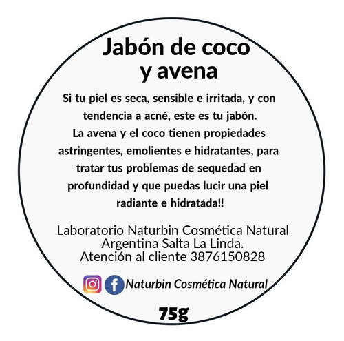Jabón De Coco Y Avena