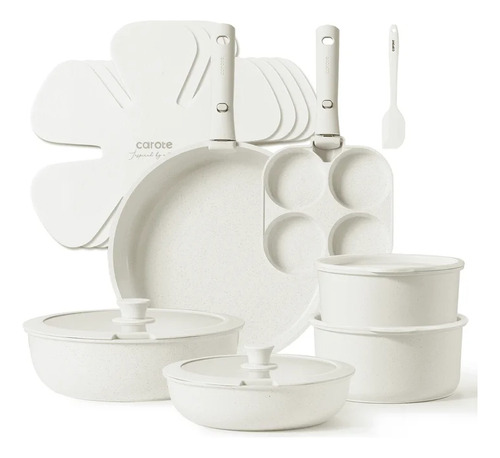 Bateria Cocina Antiadherente Induccion Carote 17 Pzas Beige