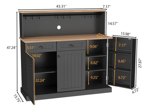 Aparador Buffet De Cocina Con Cajones Y Estantes Ajustables
