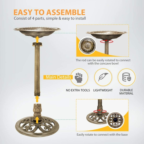 Imagen 3 de 5 de Pedestal De Jardin Tipo Bebedero De Aves Fuente Gold