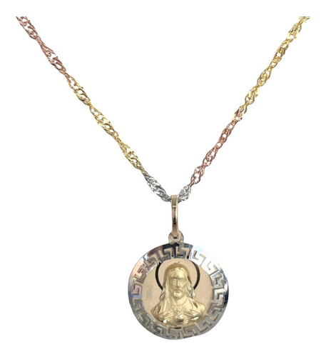 Cadena Y Medalla Con Grecas Sagrado Corazón D Jesús Oro 10k