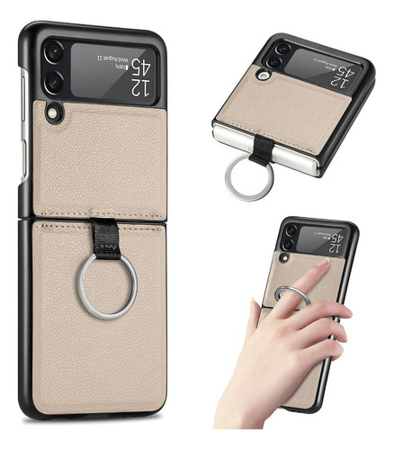 Carcasa For Samsung Z Flip 4 Cuero Premium Color Con Anillo