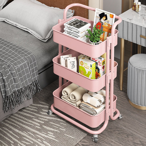 Carrito Auxiliar Para Estetica Metal 3 Niveles Ruedas Color Rosa