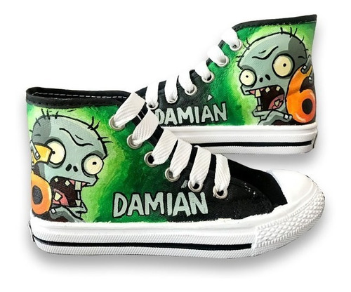 Imagen 1 de 1 de Tenis Pintado A Mano Plantas Vs Zombies Personalizados 03