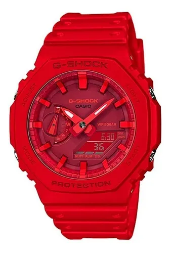 Reloj pulsera Casio G-Shock GA-2100 de cuerpo color rojo,  analógico-digital, para hombre, fondo bordó, con correa de resina color  rojo, agujas color rojo y blanco, dial rojo, subesferas color bordó y rojo