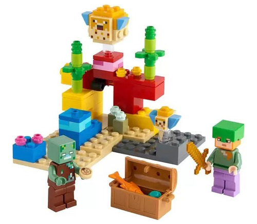 Lego Minecraft O Recife De Coral Com Afogado Peixes-balão