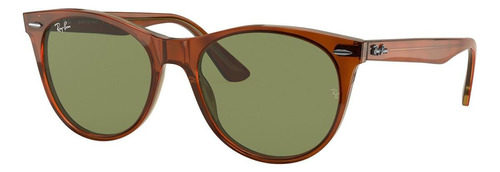 Anteojos de sol Ray-Ban Wayfarer II Classic Standard con marco de acetato color gloss light brown, lente light green clásica, varilla gloss light brown de acetato - RB2185