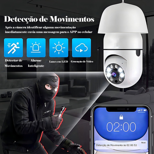 Câmera De Segurança Lâmpada Ip Wifi Com Visão Noturna Interna Externa App Yoosee Espiã 360º