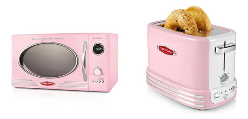 Nostalgia Horno Microondas Retro Compacto Y Tostador Rosa