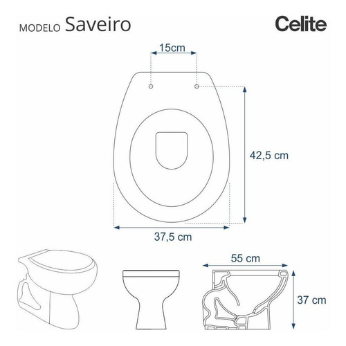 Imagem 3 de 8 de Tampa De Vaso Saveiro Branco Para Bacia Celite 6lpf