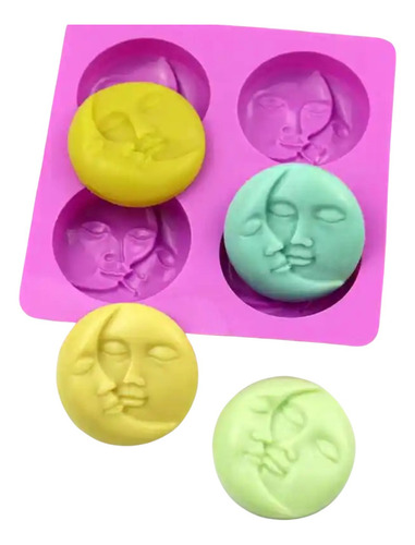 Molde Silicón 4 Divisiones Velas Chocolate Luna Sol Jabón Color Rosa