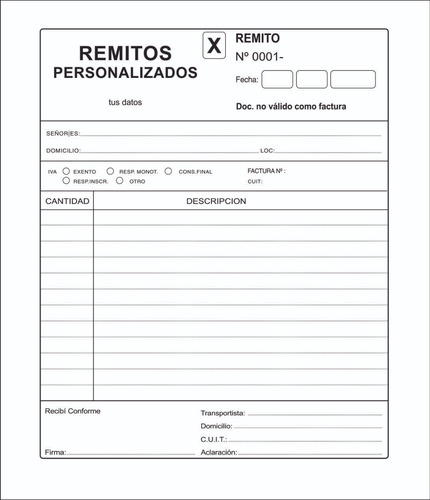200 Remitos X Numerados Y Duplicados