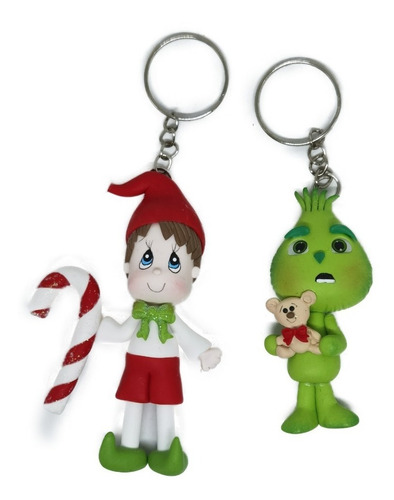 Llavero De Grinch Y Duende Caramelo Navidad De Pasta Lv21 Color Plateado