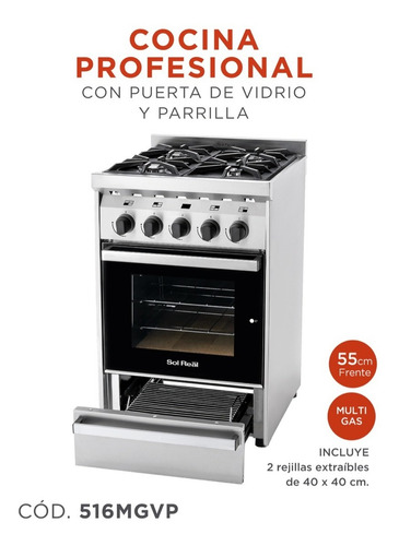 Imagen 2 de 10 de Cocina Industrial Sol Real 516-mgvp Multigas Con Parrilla