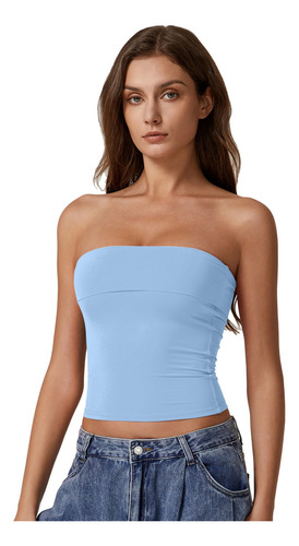 Playera Sin Tirantes Para Mujer, Estilo Bandeau Doble Forro