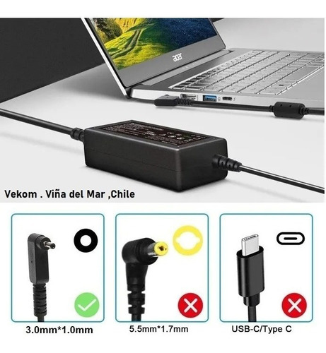 Imagen 5 de 6 de Cargador Notebook Acer Aspire 19v 3.42a 65w 3.0x1.0mm