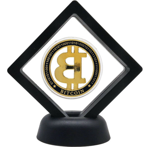 Imagen 2 de 6 de Bitcoin Moneda Oro Hollow En Exhibidor Flotante Vista 360!