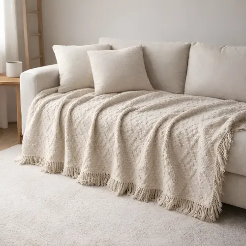 Manta Sofá Grande 100% Algodão 2,20x2,40 Decorativa Luxo Bege