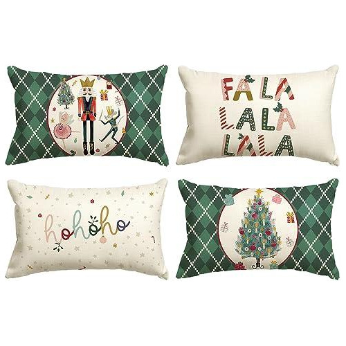 Set 4 Fundas De Almohada Verdes Con Cascanueces De Navidad