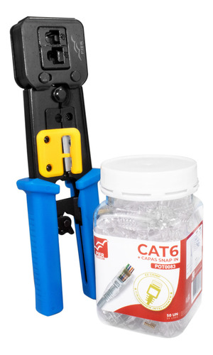 Alicate De Crimpar + Pote 50 Plug Rj45 Cat6 Ez Crimp + Capas