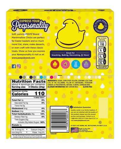 Malvaviscos Peeps Pascua 15 Chicks Gluten Free Americanos