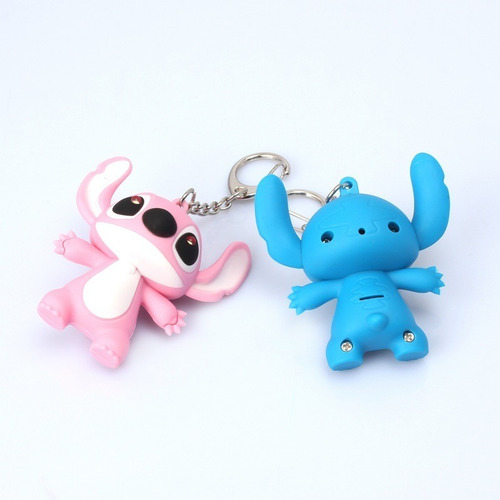Chaveiro Stitch Figure com luz LED e som rosa