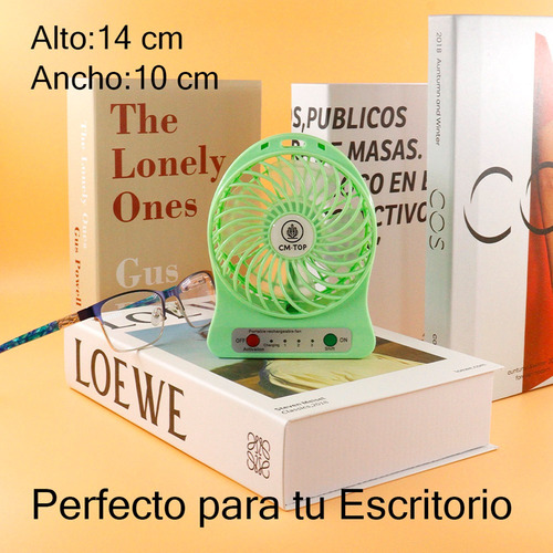 Mini Ventilador Recargableusb De Escritorio De 3 Velocidades 10 Cm 60hz Verde Claro Transparentes Plástico 3