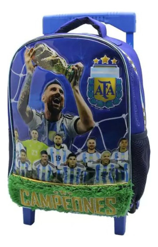 Mochila Jardin 12p Carro Afa Selección Argentina Messi Dibu Color Azul Diseño De La Tela Fútbol