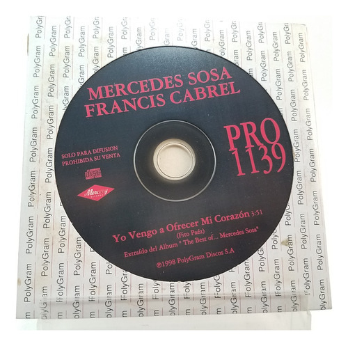 Mercedes Sosa Francis Cabrel Yo Vengo A Ofrecer Cd Single  