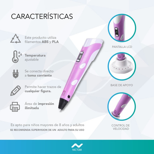 Lápiz Impresión 3d Nictom L3d Dibujo Pantalla Oled Rosa Tl