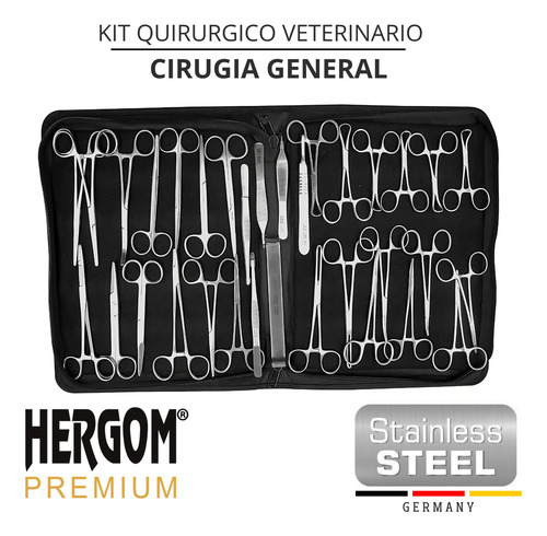 Kit Quirurgico Veterinario Para Cirugia 33 Pz Hergom Premium Tipo De Pinza Hemostáticas